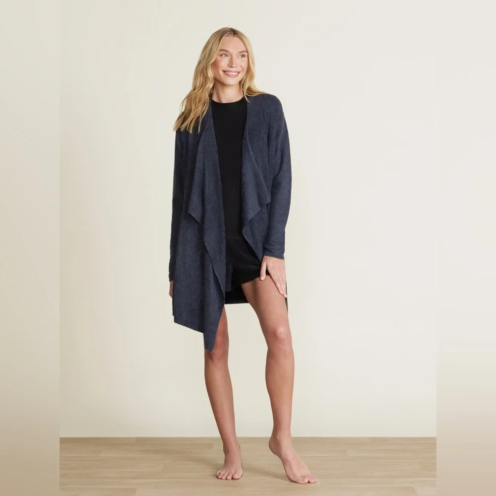 Barefoot Dreams CozyChic Lite Island Wrap Drape Cardigan Indigo Navy S/M